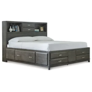 Classic Dark Brown Storage Bed with Integrated Headboard Shelving - Image 2