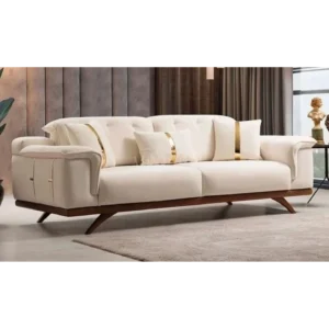Serene Horizon Turkish Cream Sofa with Walnut Base - Image 1