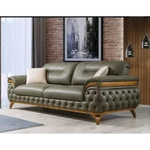 Heritage Tufted Sage Leatherette Turkish Sofa - Image 1