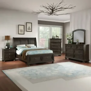 Classic Dark Brown Solid Wood Bedroom Suite with Sleigh Bed and Dresser - Image 1