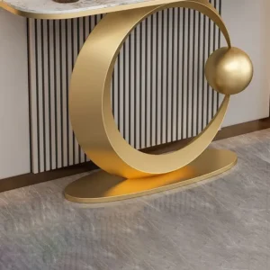 Deco Luxury White Marble Top Console Table with Gold Crescent Base - Image 2