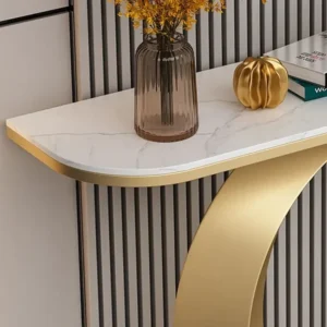 Deco Luxury White Marble Top Console Table with Gold Crescent Base - Image 3