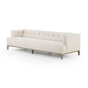 Contemporary White Boucle Fabric Sofa with Button Tufted Backrest – Long-Form Design - Image 1