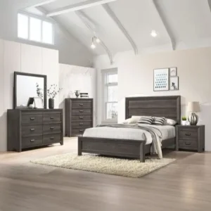 Paneled Headboard Classic Dark Brown Polish Wood Integrated Bedroom Set - Image 1