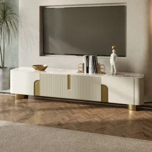 Elegant Turkish Deco White & Gold Fluted LCD Floor Unit with Marble Top - Image 2