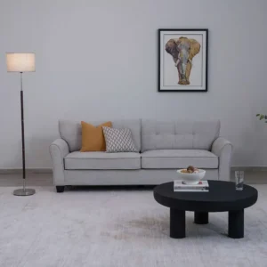 Classic Grey Fabric Sofa with Jute Accents & Black Trim – 3-Seater Design - Image 1