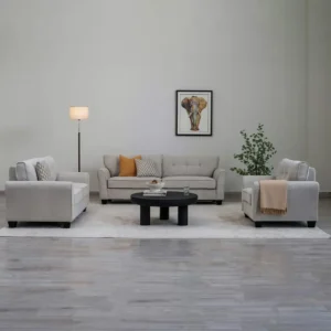 Classic Grey Fabric Sofa with Jute Accents & Black Trim – 3-Seater Design - Image 2