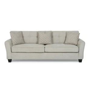 Classic Grey Fabric Sofa with Jute Accents & Black Trim – 3-Seater Design - Image 3
