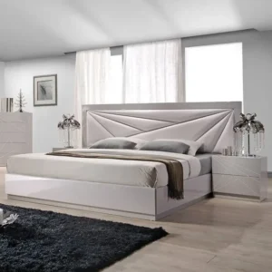 Avant-Garde White Deco Bed with Geometric Headboard – Abstract Design - Image 3