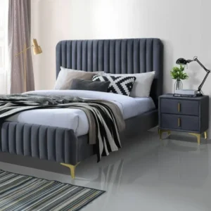 Glamorous Pink Velvet Channel Tufted Bed with Gold Legs – Modern Glam Design - Image 2