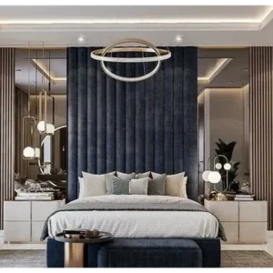 Royal Blue Velvet Wall Bed with Integrated Nightstands & Halo Lighting - Image 1