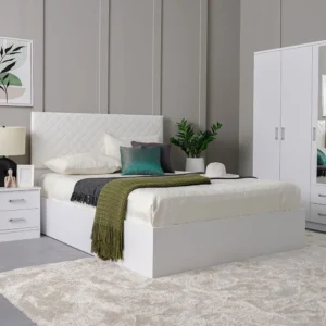 Simple Deco White Quilted Leather-Rite Bed with Matching Wardrobe Set – Complete Suite - Image 1
