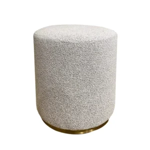 Round White Boucle Pouffe Ottoman with Recessed Gold Base – Stylish Accent - Image 1