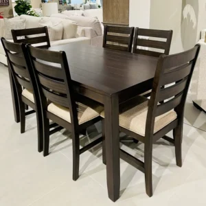 Classic Ladder Back Dining Chair with Beige Jute Upholstery & Dark Brown Frame - Image 2