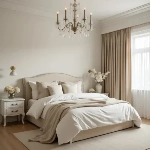 Valerius Classic Beige Leather Rite Bed with Tufted Headboard - Image 1