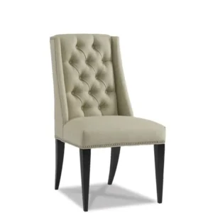 Classic Tufted Wingback Dining Chair in White Velvet with Black Tapered Legs - Image 1