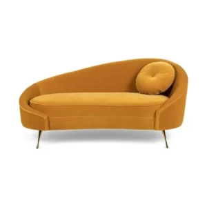 Luxury Mustard Yellow Velvet Curved Divan with Gold Tapered Legs – Mid-Century Flair - Image 1