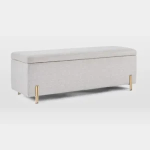 Contemporary Rectangular Upholstered Storage Settee with Gold Cylinder Legs - Image 1