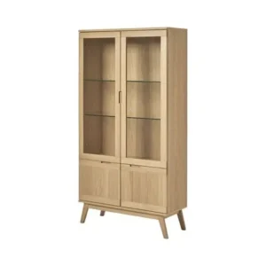 Chic Light Brown Oak Wood Display Showcase with Glass Doors - Image 1