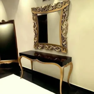 Elegant Deco Black Gloss Console Table with Orte Gold Frame & Mirror - Image 1