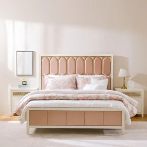 Empress Pink & White Arched Velvet Upholstered Bed – Turkish Style - Image 1