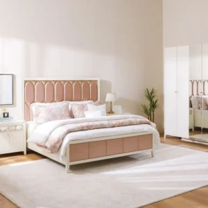 Empress Pink & White Arched Velvet Upholstered Bed – Turkish Style - Image 2