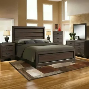 Tiered Headboard Classic Dark Brown Solid Wood Bed - Image 1