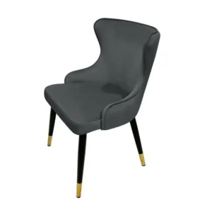Elegant Mid-Century Modern Grey Velvet Dining Chair with Gold Tipped Legs - Image 1