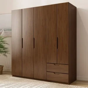 Integrated Drawers Chic Five-Door Wardrobe in Rich Walnut Finish - Image 1