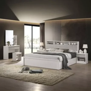 Modern White & Grey Lamited Storage Bed with Multi-Functiol Headboard - Image 1