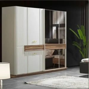 Modern Turkish Fabric Bed with Integrated Wood Slat Headboard & Nightstands - Image 3