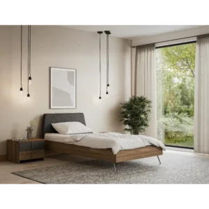 Modern Single Platform Bed with Integrated Headboard & Wood Grain Finish - Image 1