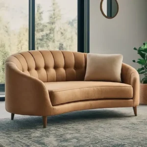 Premium Curved Back Trendy Velvet seat in Warm Brown - Image 1