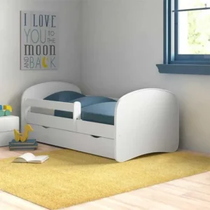 Classic White Single Bed with Protective Guardrails & Integrated Storage – Child Friendly - Image 1