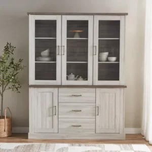 Artisan Classic White & Brown Polished Showcase – Glass Front Display Cabinet - Image 1