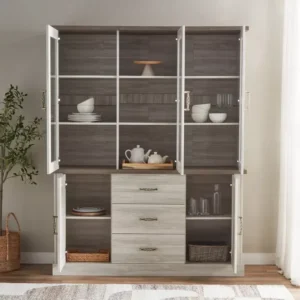 Artisan Classic White & Brown Polished Showcase – Glass Front Display Cabinet - Image 2