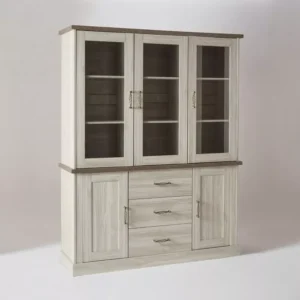 Artisan Classic White & Brown Polished Showcase – Glass Front Display Cabinet - Image 3