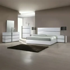 Luxe High-Gloss White & Grey Modern Platform Bedroom Set – Deco Series - Image 1
