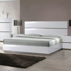 Luxe High-Gloss White & Grey Modern Platform Bedroom Set – Deco Series - Image 2