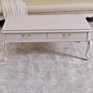 Elegant White Luxury Coffee Table with Gold Accents – Curved Cabriole Legs - Image 1