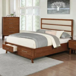 Walnut & Cream Leatherette Polish Bed with Storage - Image 1