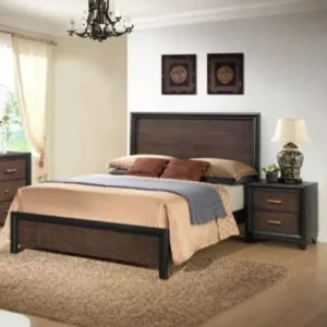 Classic Dark Brown Polish Bed with High Headboard & Matching Nightstand Set - Image 1