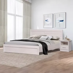 Contemporary Beige Lamited Bed Set with Sleek Linear Headboard - Image 2