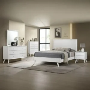 Contemporary White Deco Bedroom Set with Tapered Legs & Silver Accents – Modern Classic - Image 1