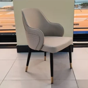 Elegant Beige Leatherette Dining Chair with Black & Gold Legs - Image 1