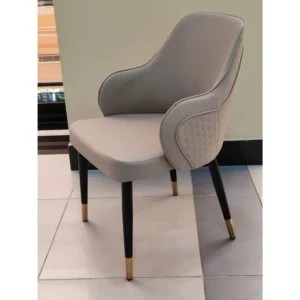 Elegant Beige Leatherette Dining Chair with Black & Gold Legs - Image 3
