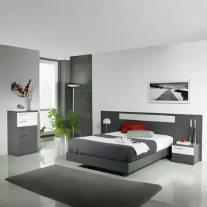 Modern Minimalist Two-Tone Grey & White Lamited Bed Frame with Integrated Headboard - Image 1