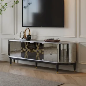 Metropolitan Mirrored Geometric LCD Console Unit – Black & Grey Deco - Image 3