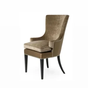 Classic Wingback Dining Chair in Gold Velvet with Studded Trim - Image 1