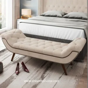 Classic Tufted Jute Fabric Bedroom Settee with Curved Armrests & ilhead Trim - Image 1